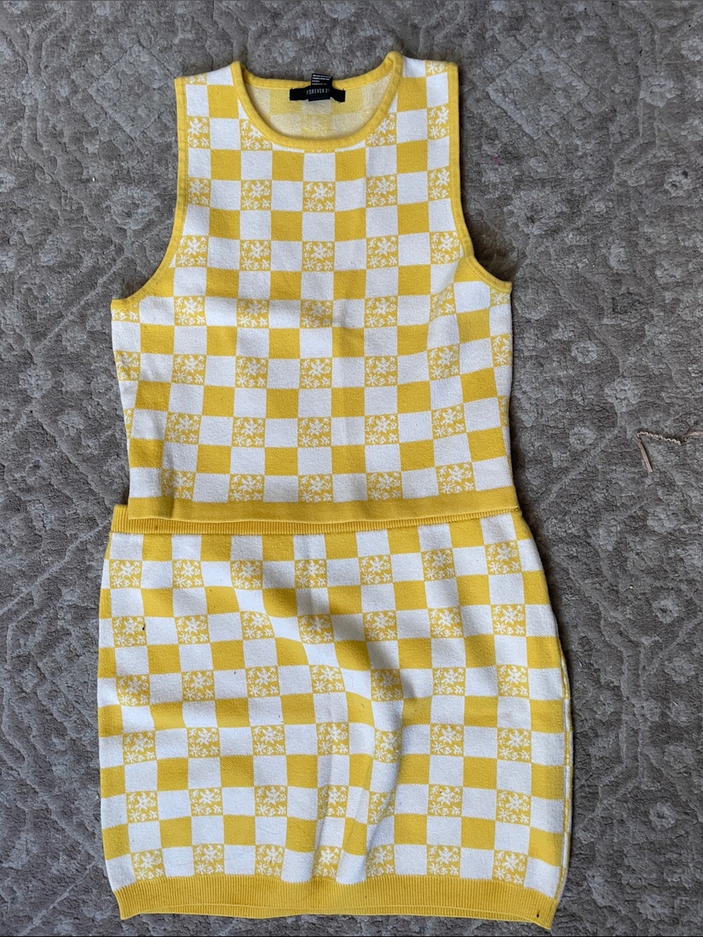 Forever 21 Yellow & White Checker Knit Midi Dress